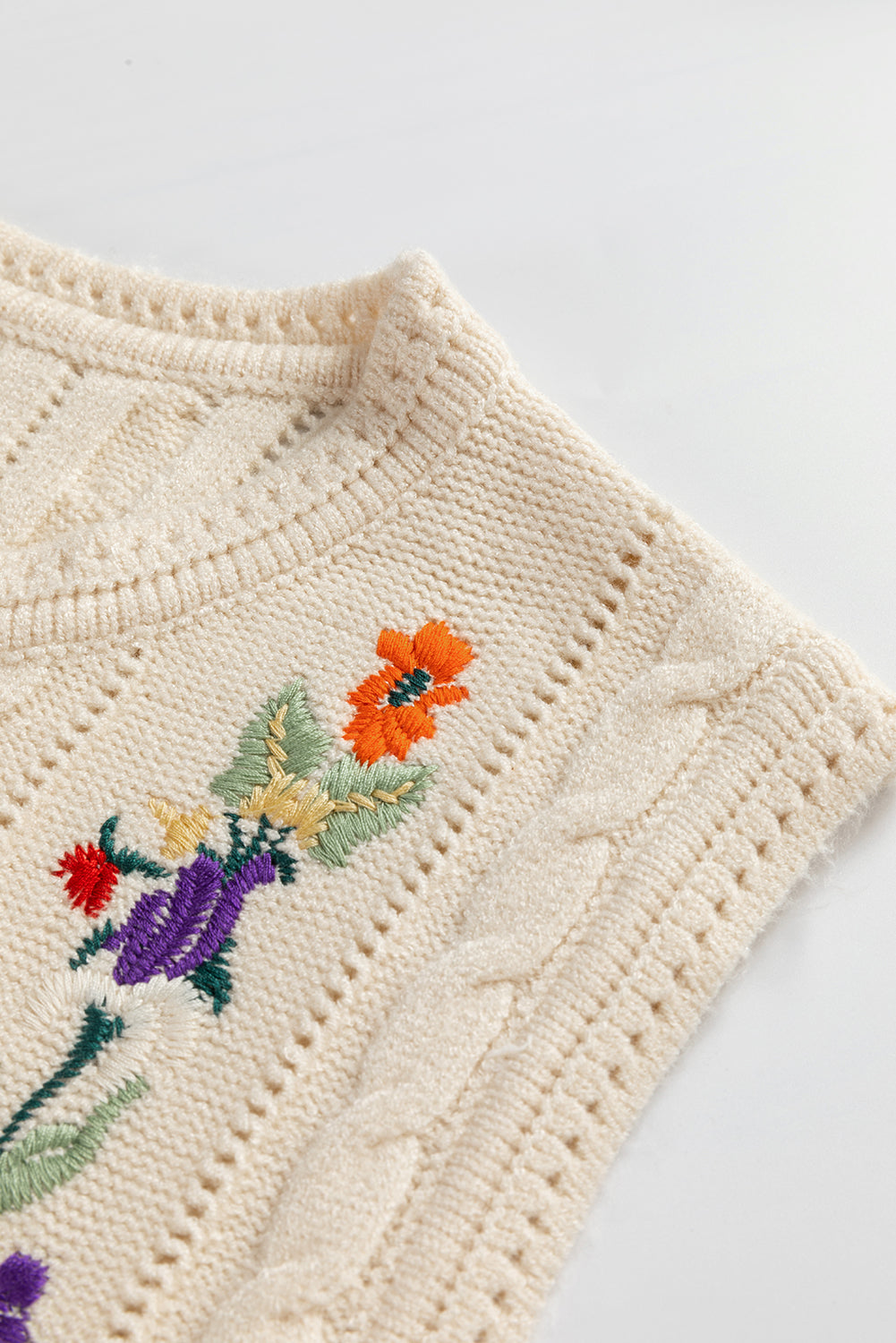 Floral Cable Knit Sweater Vest