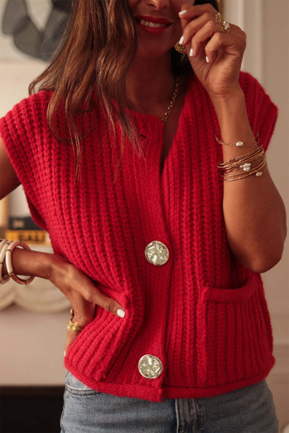 Red Buttoned Sweater Vest