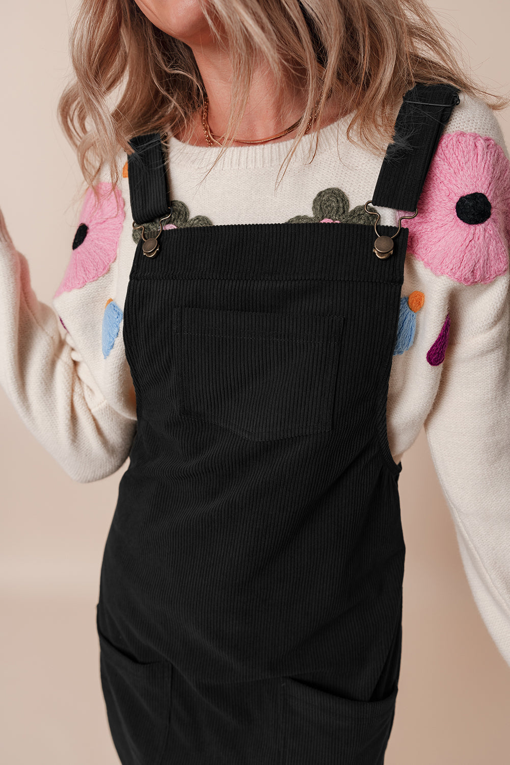 Black Corduroy Overall Dress