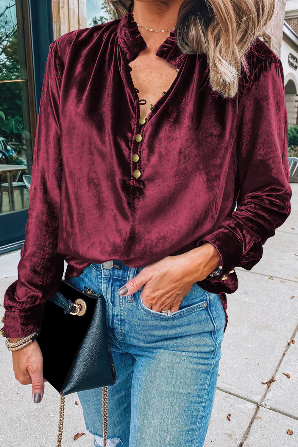 Holiday Velvet Top - Burgundy