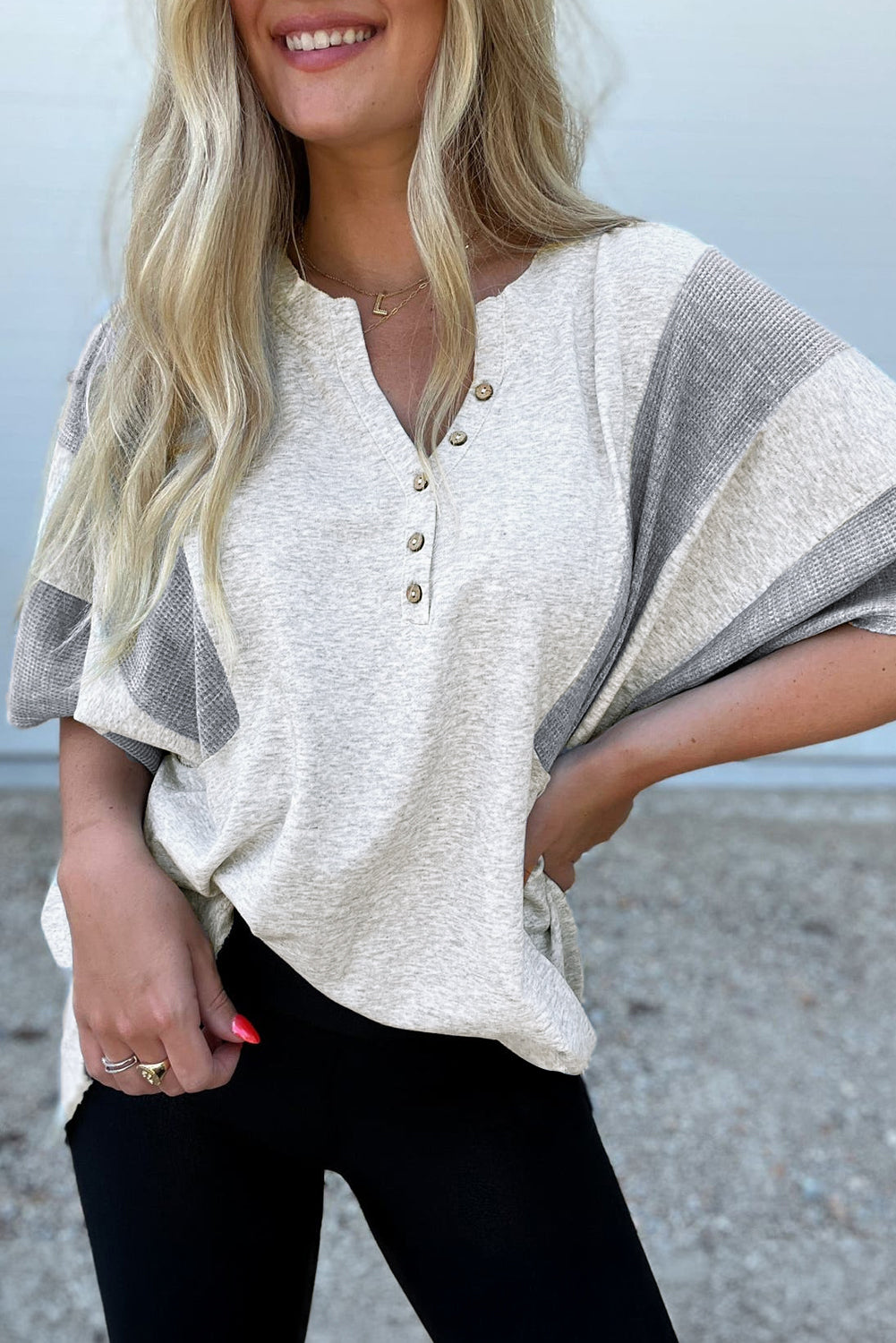 Waffle Knit Patched Top