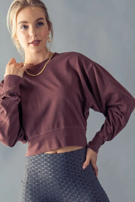 Cropped Crew Top - Burgundy